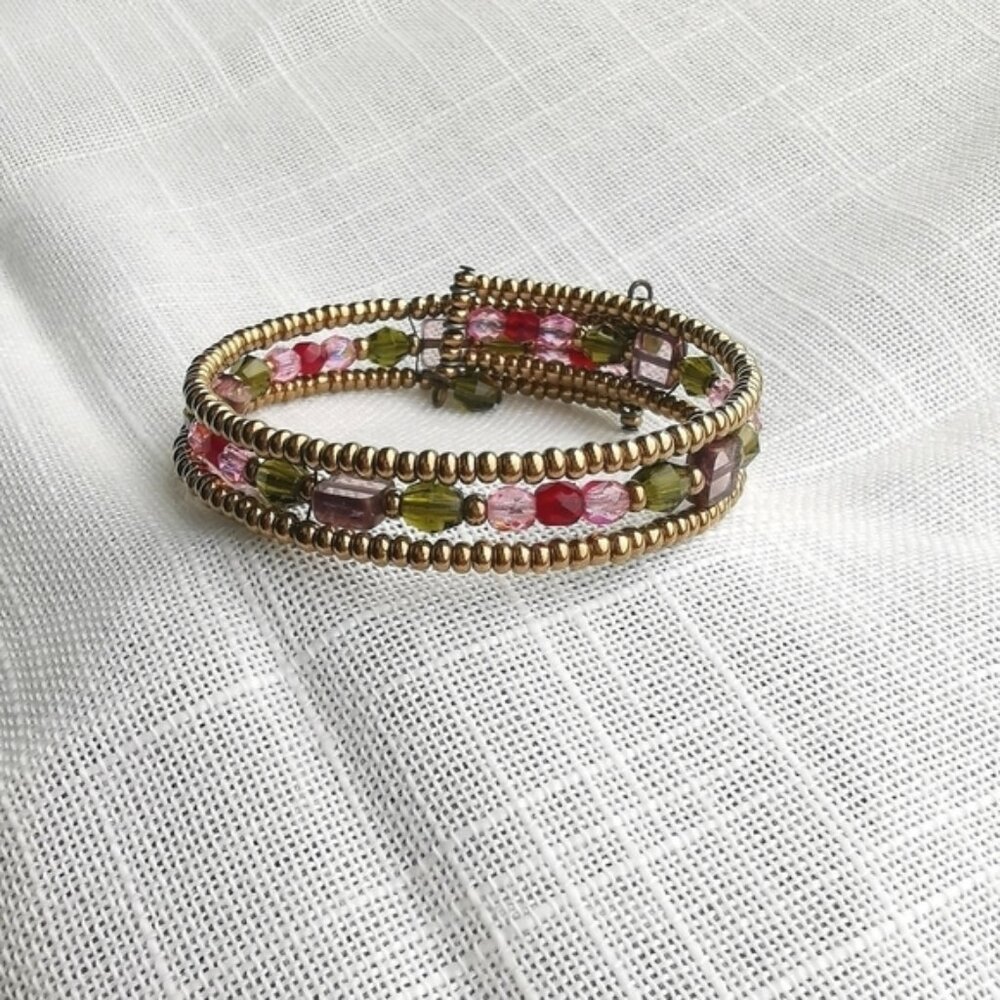 Beaded bracelet hand made red bronze multi